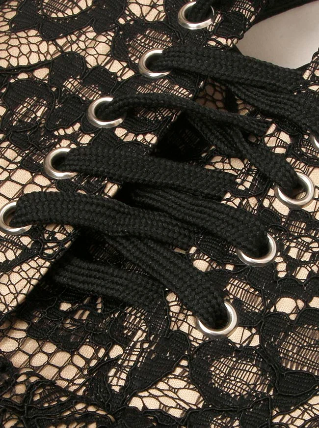 Gothic-Korsettkleid mit Spaghettiträgern, ärmellos, plissiert und Schnürung