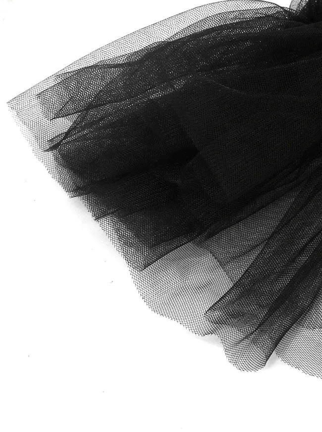 Lange fingerlose transparente Handschuhe mit abnehmbaren Ärmeln aus Netztüll