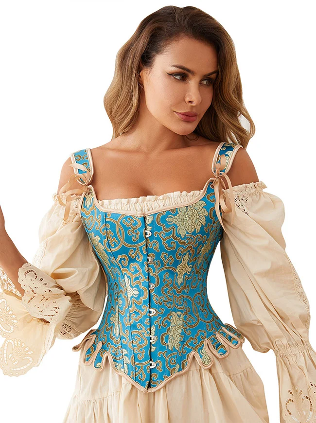 Renaissance Vintage Brokat Schnür-Bustier Vollbrust Korsett Top