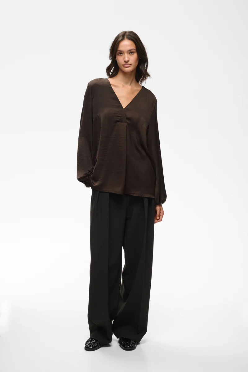 Blouse drapée à col V Rinda Chocolat