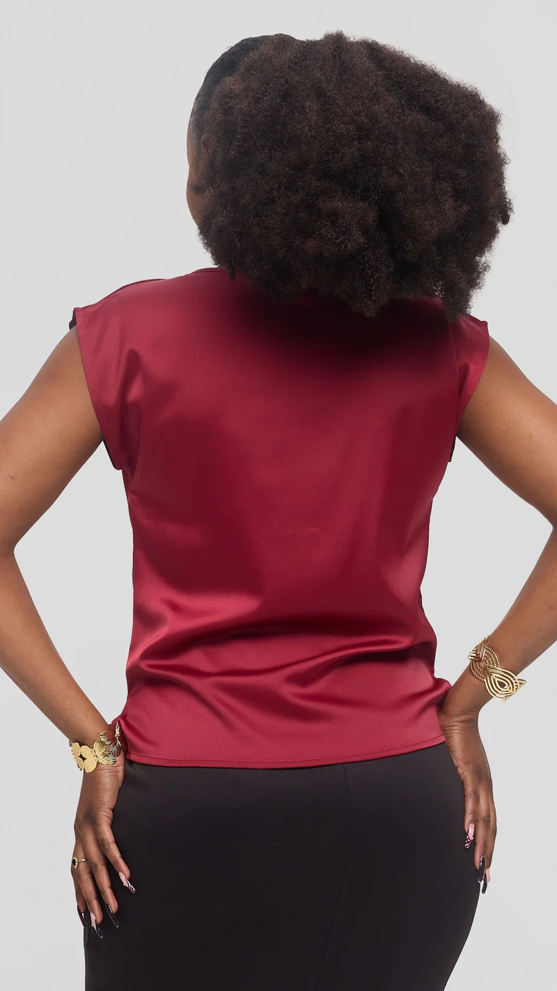 Vivo Drop Shoulder Cowl Top in Satin - Maroon