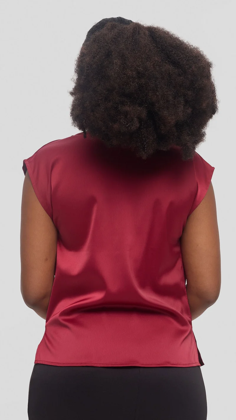 Vivo Drop Shoulder Cowl Top in Satin - Maroon