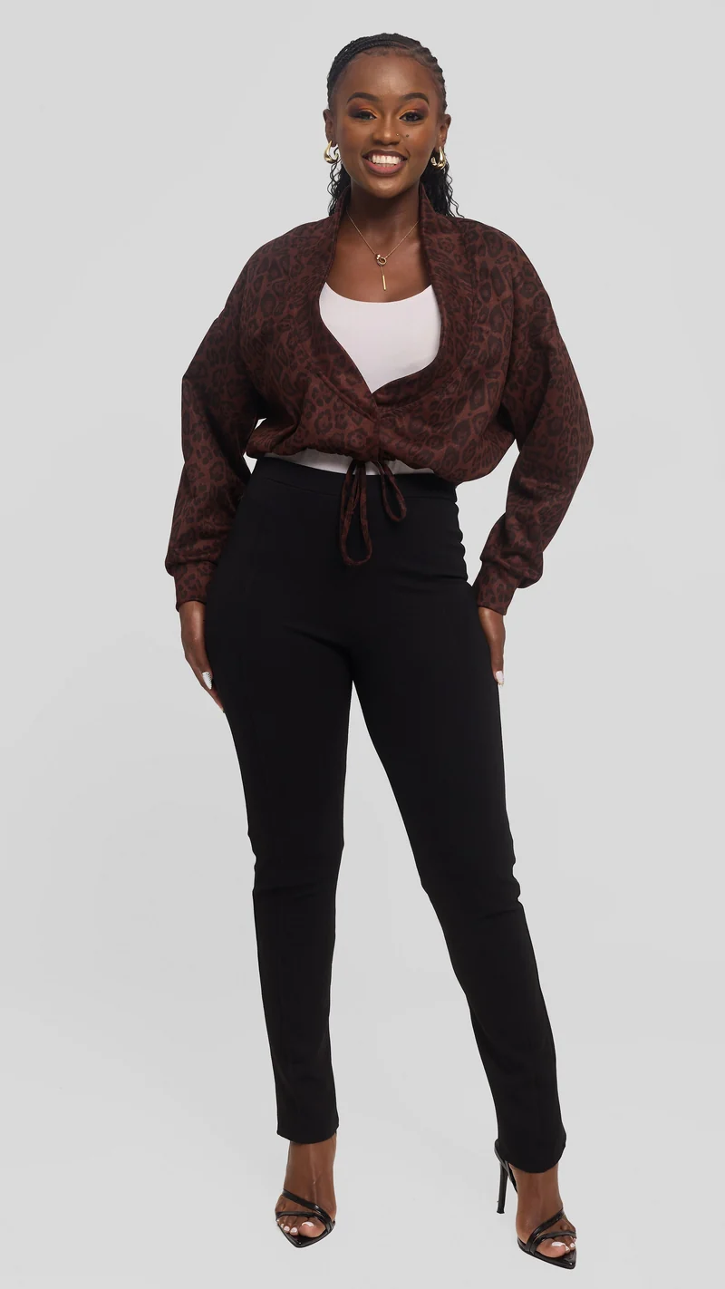 Vivo Drop Shoulder Jacket in Faux Suede - Dark Brown Print