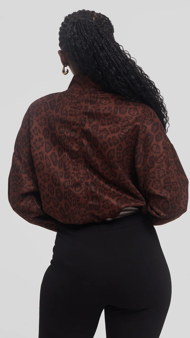 Vivo Drop Shoulder Jacket in Faux Suede - Dark Brown Print