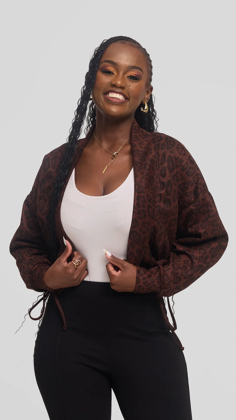 Vivo Drop Shoulder Jacket in Faux Suede - Dark Brown Print