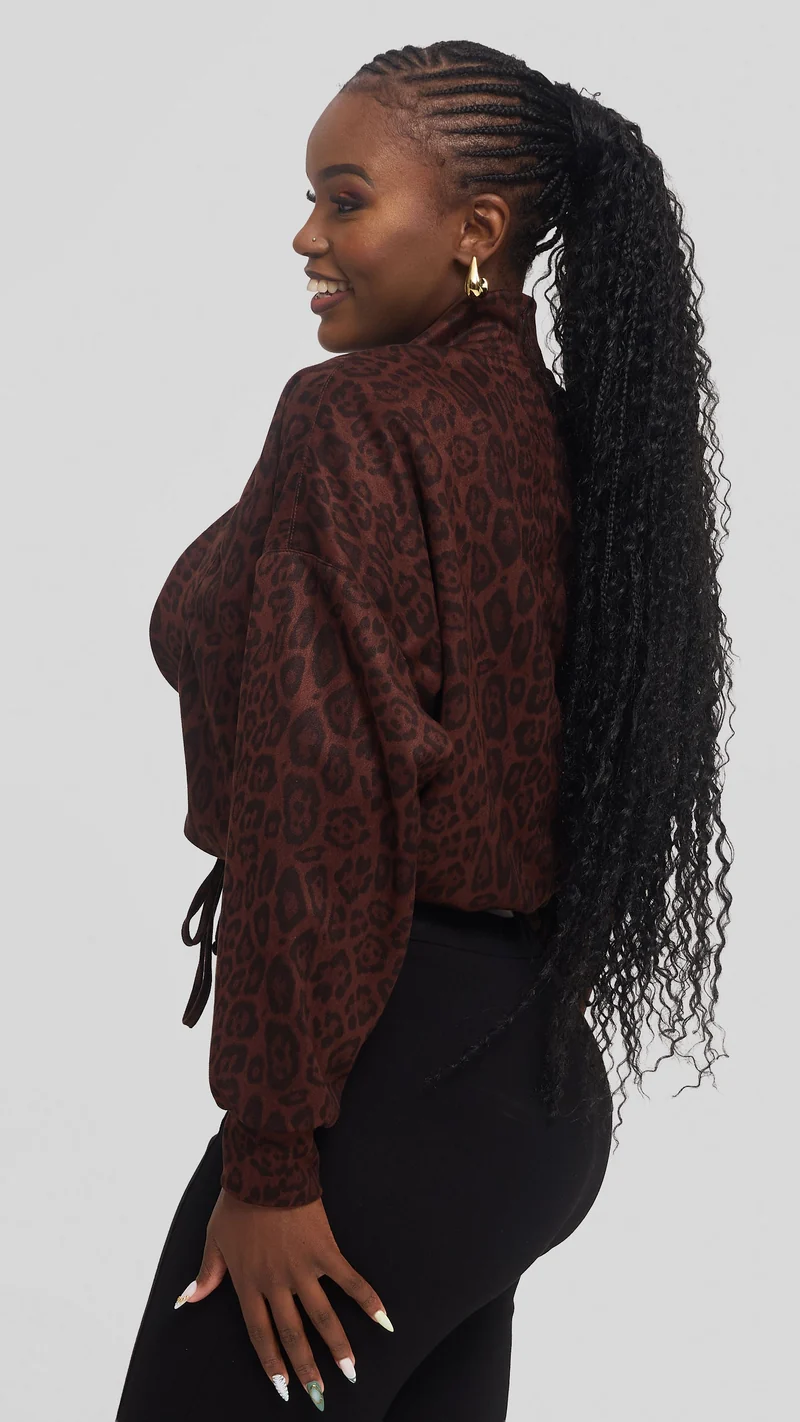 Vivo Drop Shoulder Jacket in Faux Suede - Dark Brown Print