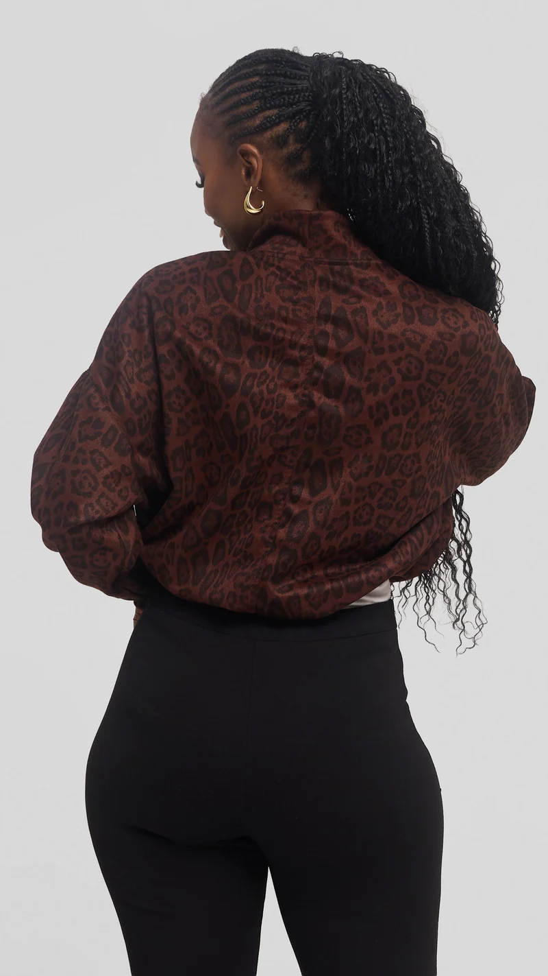 Vivo Drop Shoulder Jacket in Faux Suede - Dark Brown Print