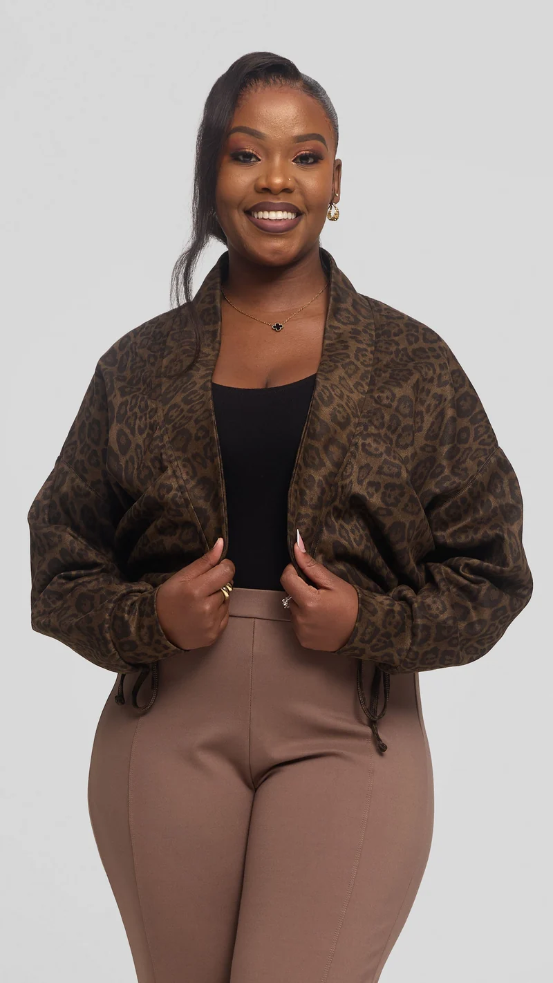 Vivo Drop Shoulder Jacket in Faux Suede - Light Olive Print