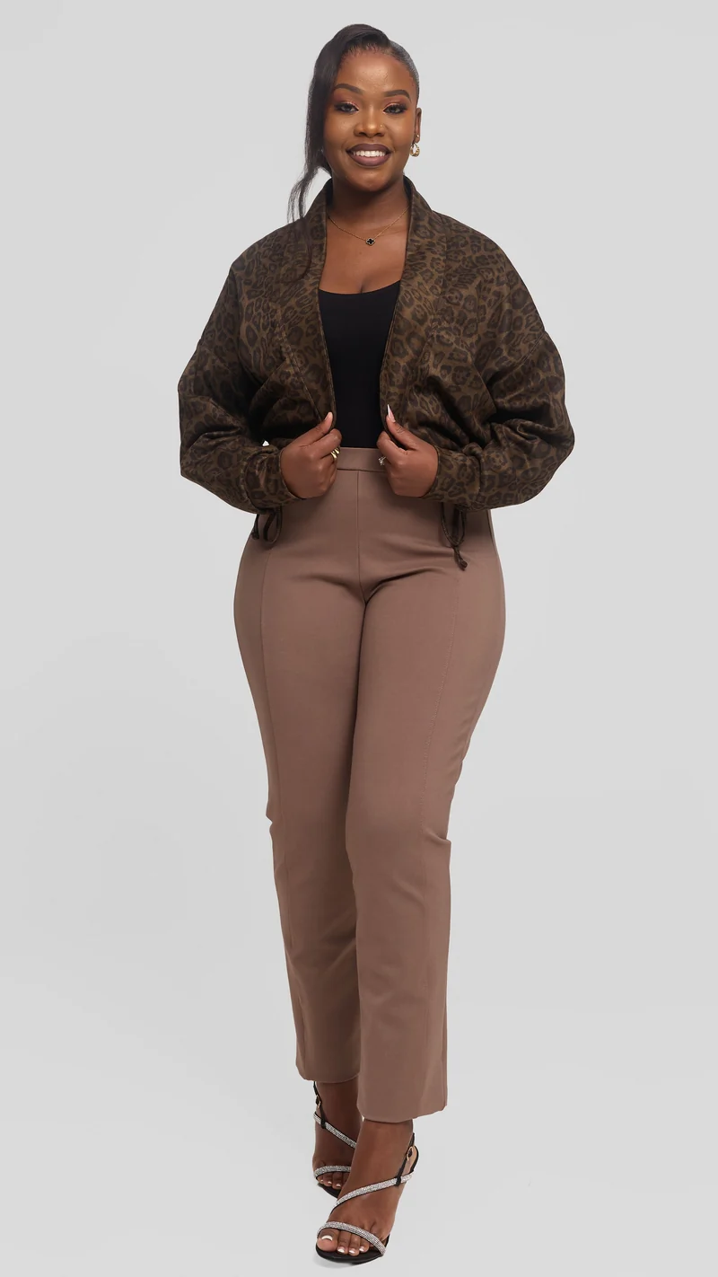 Vivo Drop Shoulder Jacket in Faux Suede - Light Olive Print