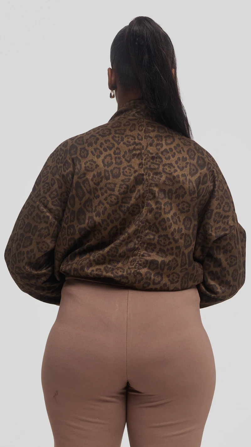 Vivo Drop Shoulder Jacket in Faux Suede - Light Olive Print