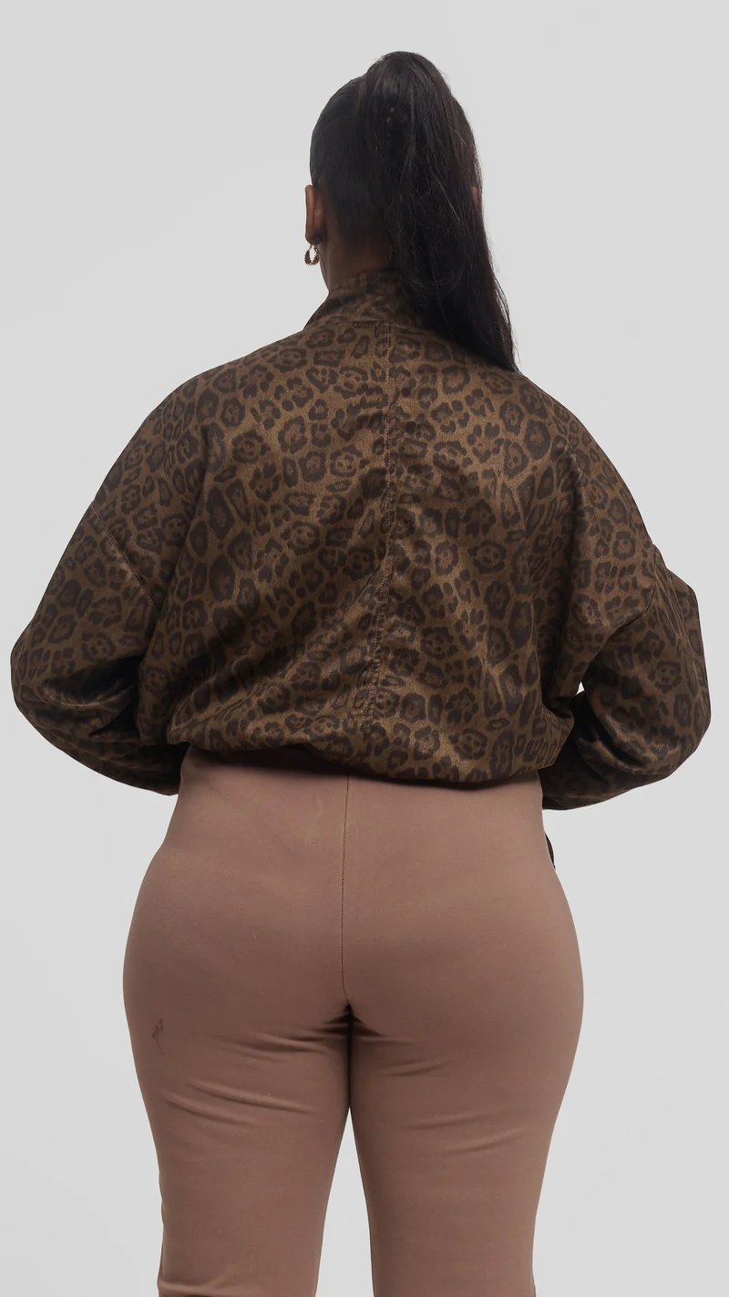 Vivo Drop Shoulder Jacket in Faux Suede - Light Olive Print