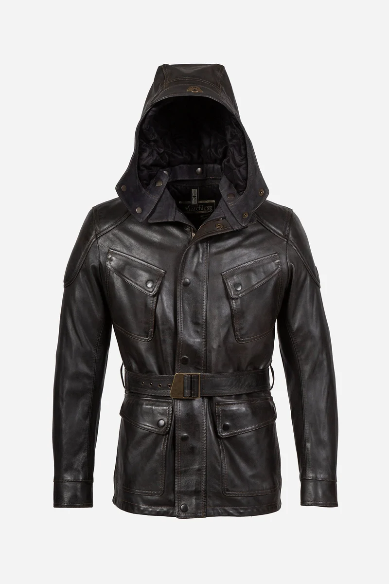 STREETFARER LEATHER JACKET W/HOOD MAN