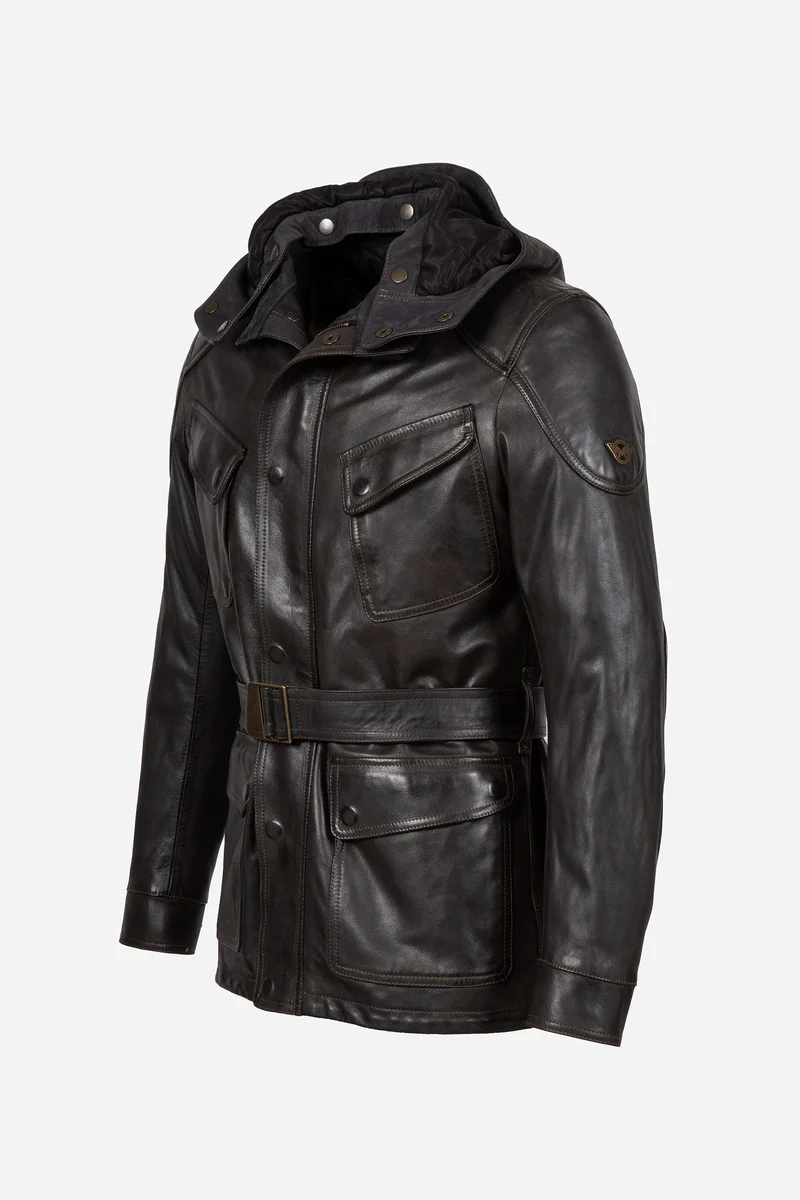 STREETFARER LEATHER JACKET W/HOOD MAN