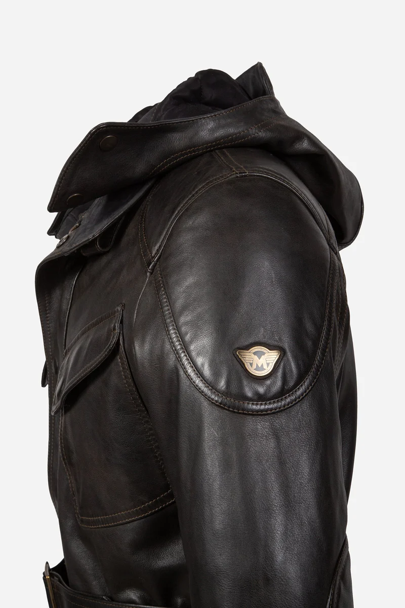 STREETFARER LEATHER JACKET W/HOOD MAN