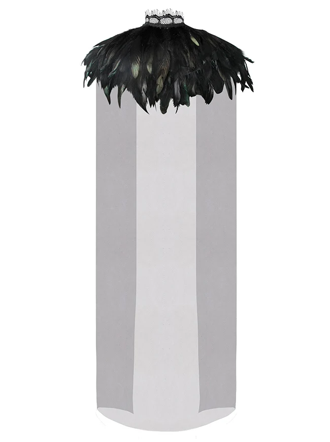 Charmian Kostümzubehör Gothic Shrug Wrap Federschal mit Spitzenumhang