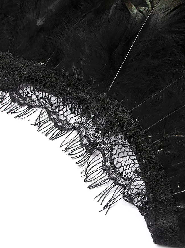 Charmian Kostümzubehör Gothic Shrug Wrap Federschal mit Spitzenumhang