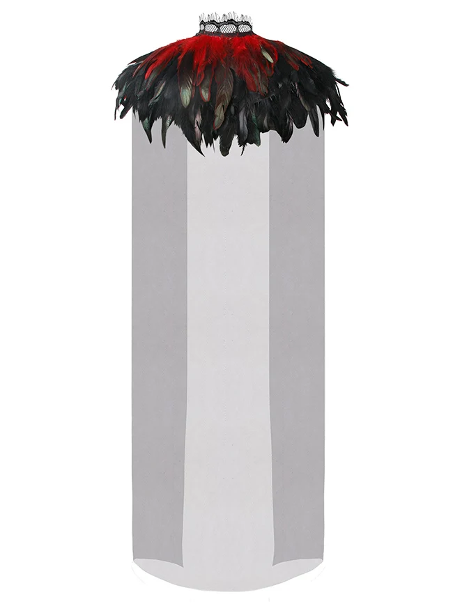 Charmian Kostümzubehör Gothic Shrug Wrap Federschal mit Spitzenumhang
