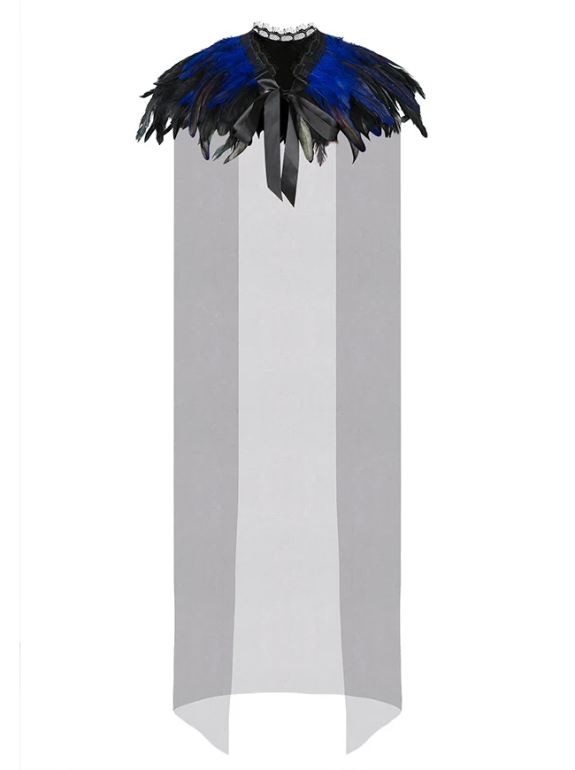 Charmian Kostümzubehör Gothic Shrug Wrap Federschal mit Spitzenumhang