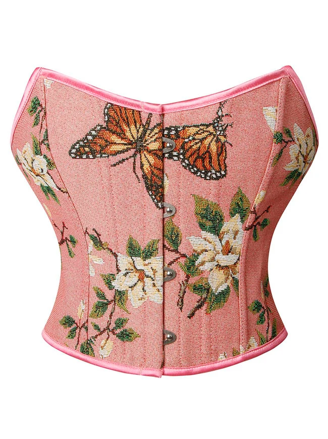 Trägerloses Bustier-Korsett-Crop-Top im Vintage-Retro-Stil mit Blumenmuster