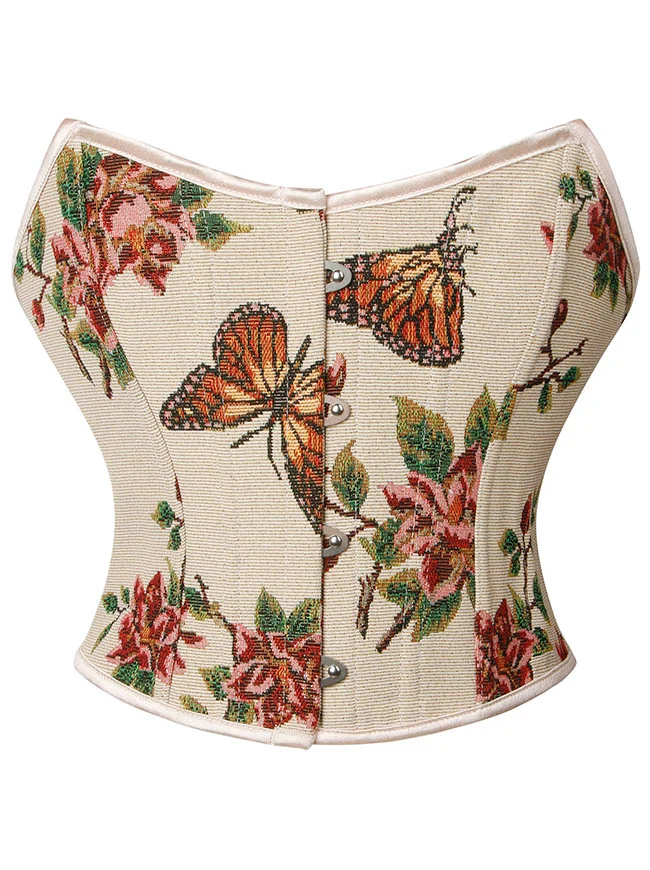 Trägerloses Bustier-Korsett-Crop-Top im Vintage-Retro-Stil mit Blumenmuster