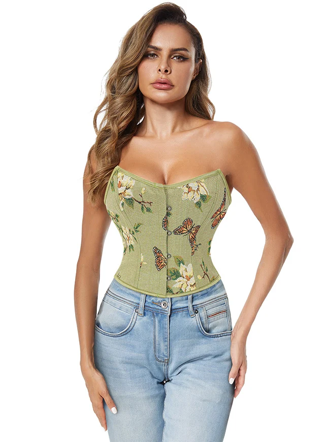 Trägerloses Bustier-Korsett-Crop-Top im Vintage-Retro-Stil mit Blumenmuster