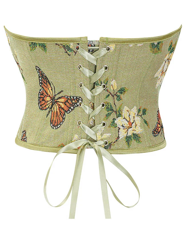 Trägerloses Bustier-Korsett-Crop-Top im Vintage-Retro-Stil mit Blumenmuster