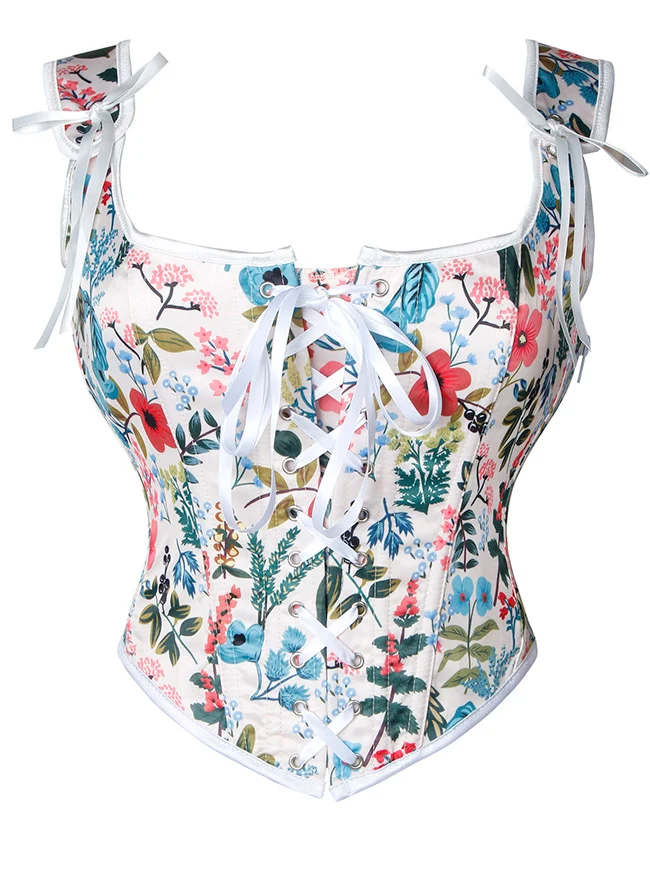 Vintage Renaissance Floral Boned Straps Bustier Weste Korsett Top