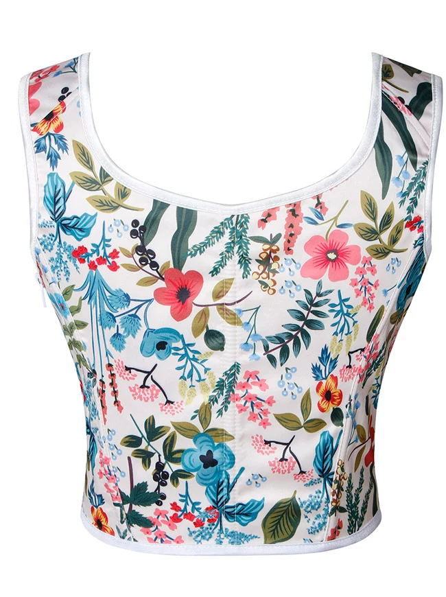Vintage Renaissance Floral Boned Straps Bustier Weste Korsett Top