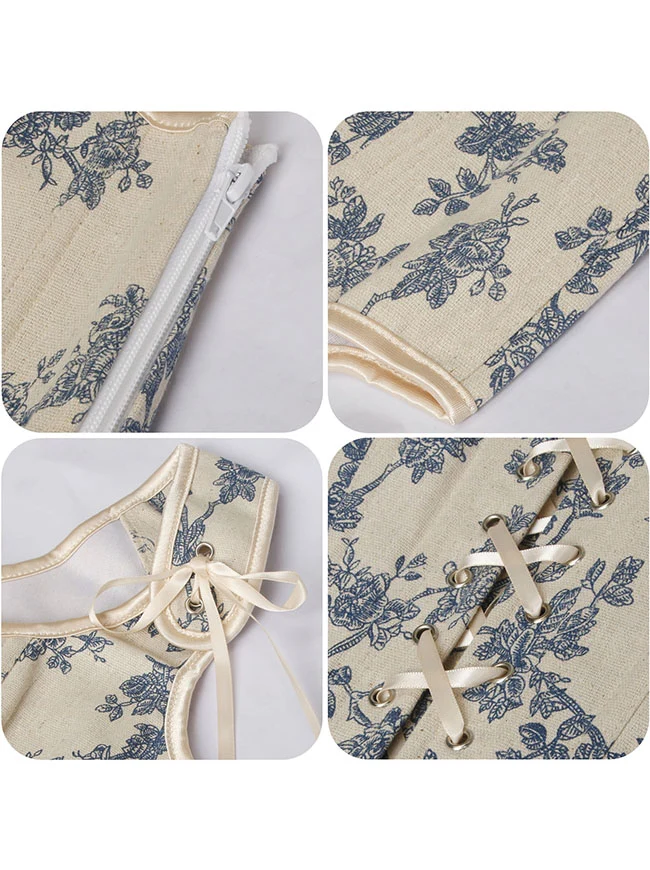 Vintage Renaissance Floral Boned Straps Bustier Weste Korsett Top