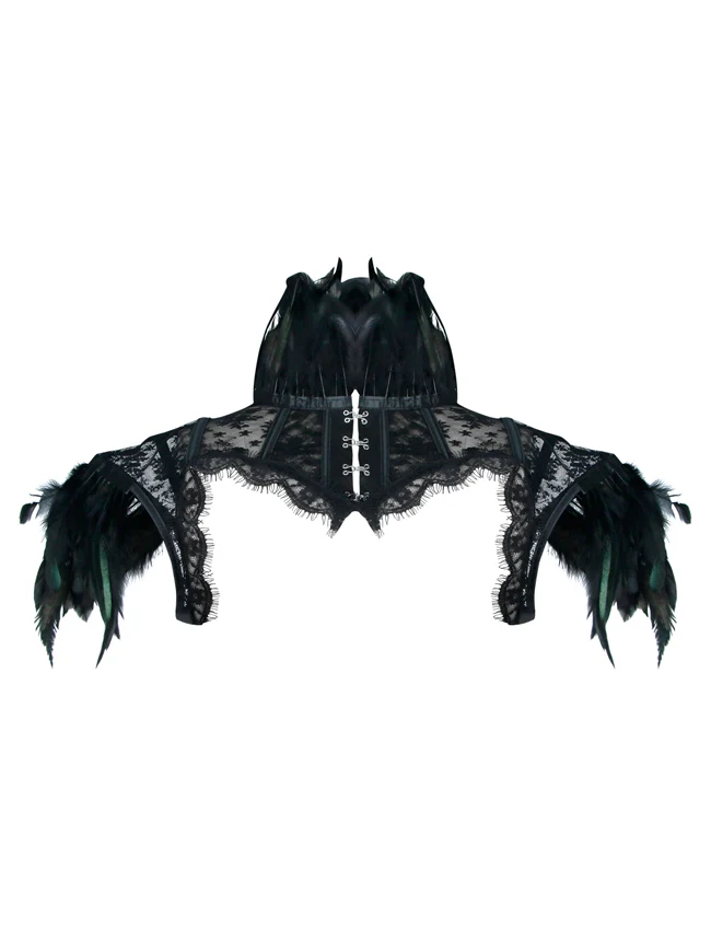 Steampunk Gothic Accessoires Spitze Feder Bolero Jacke Achselzucken