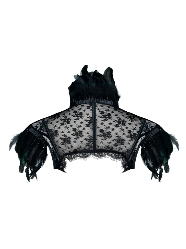 Steampunk Gothic Accessoires Spitze Feder Bolero Jacke Achselzucken