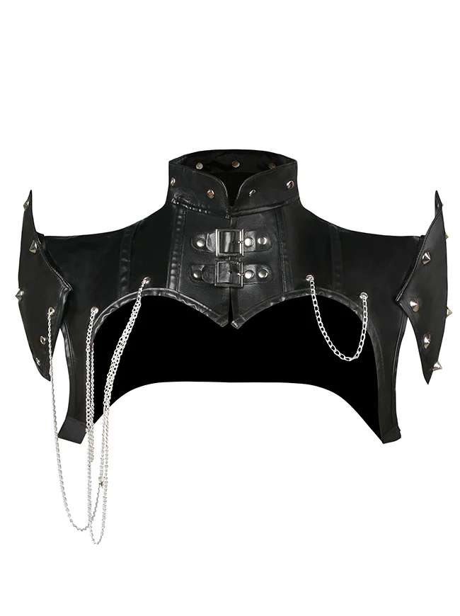 Steampunk Gothic Kostüm PU Leder Bolero Schulterpanzer mit Ketten
