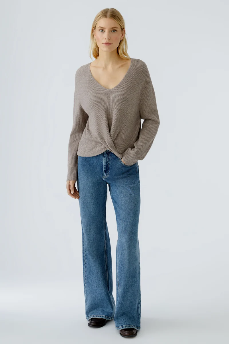 Pull côtelé en mélange de coton avec nœud