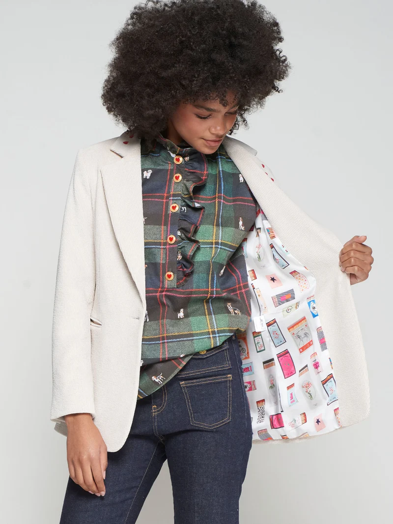 Veston en corduroy avec motif équestre brodé