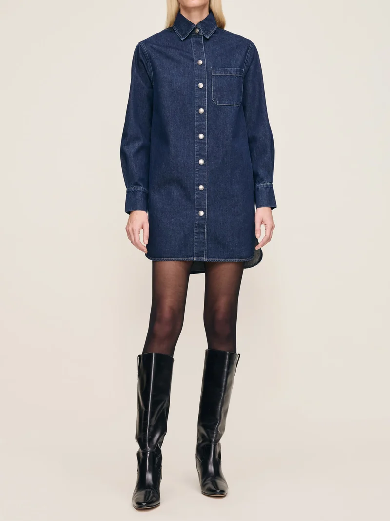 Robe chemise courte en denim Faye