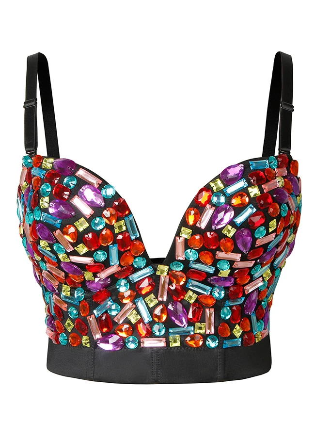 Spaghetti-Träger Strass Perlen Clubwear Bustier Crop Top BH