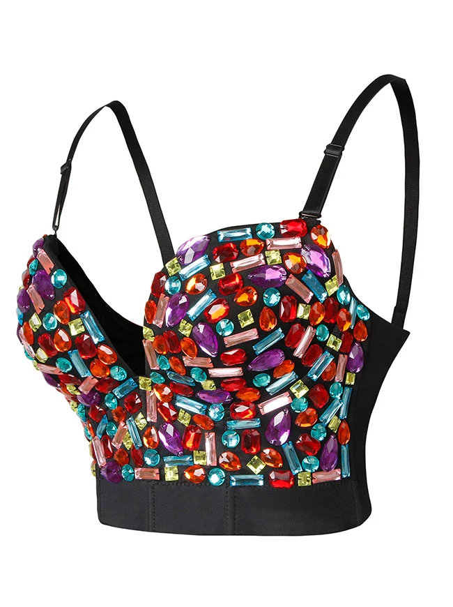 Spaghetti-Träger Strass Perlen Clubwear Bustier Crop Top BH