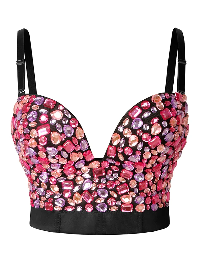 Spaghetti-Träger Strass Perlen Clubwear Bustier Crop Top BH