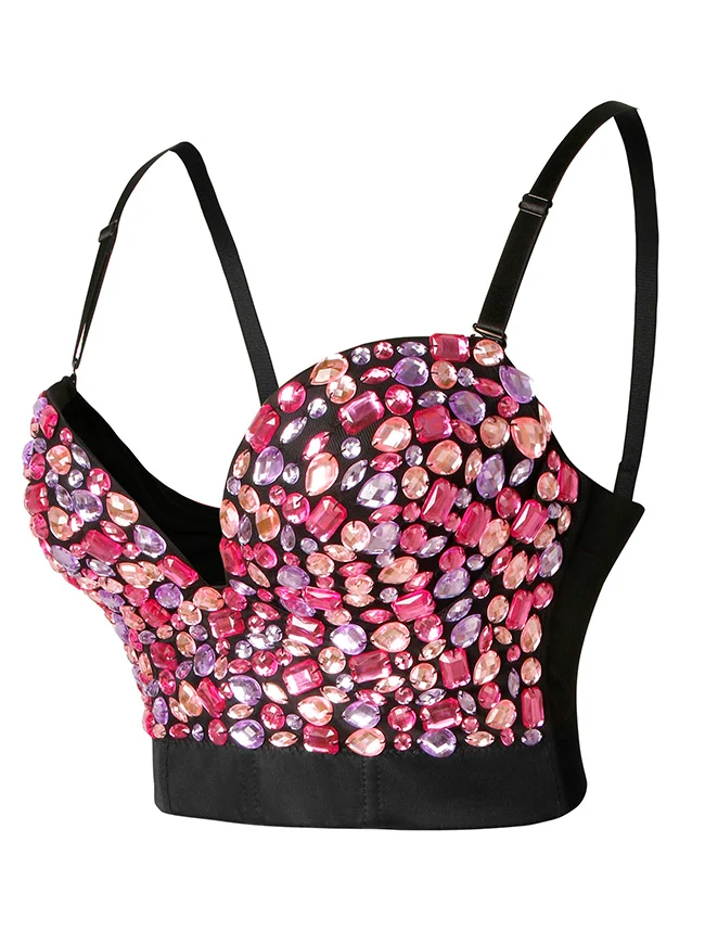 Spaghetti-Träger Strass Perlen Clubwear Bustier Crop Top BH
