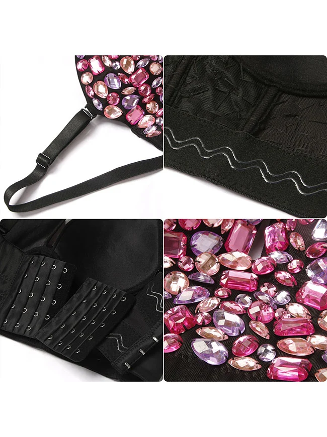 Spaghetti-Träger Strass Perlen Clubwear Bustier Crop Top BH