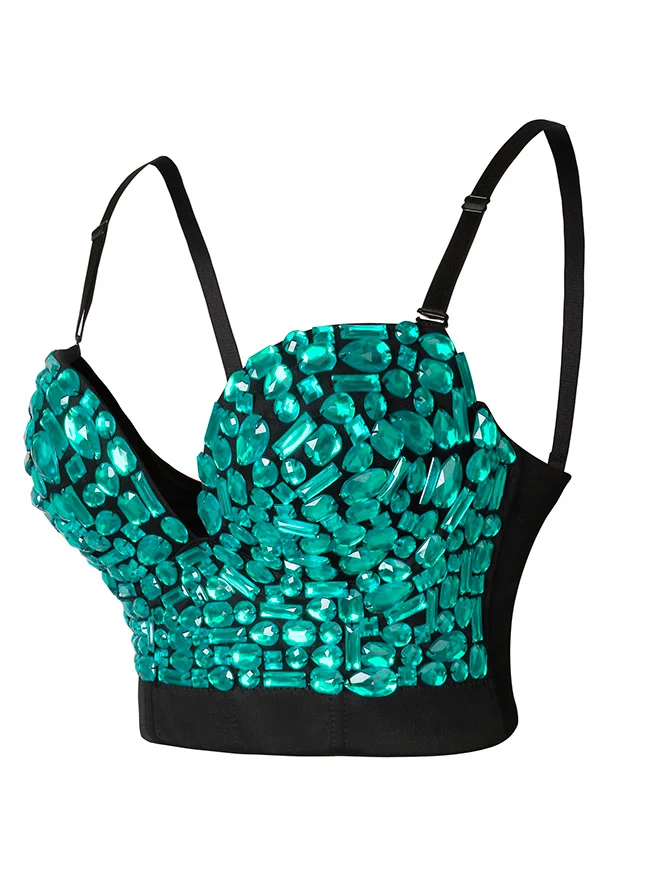 Spaghetti-Träger Strass Perlen Clubwear Bustier Crop Top BH