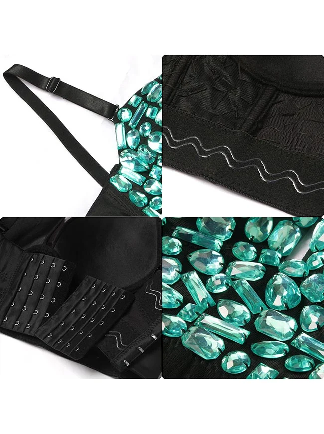 Spaghetti-Träger Strass Perlen Clubwear Bustier Crop Top BH