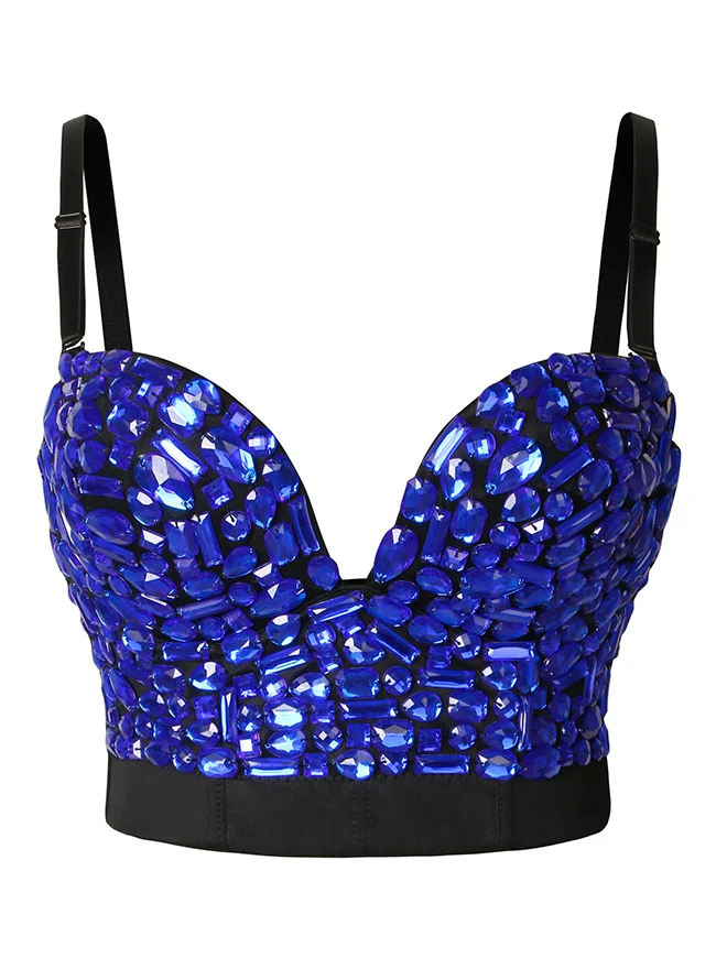 Spaghetti-Träger Strass Perlen Clubwear Bustier Crop Top BH