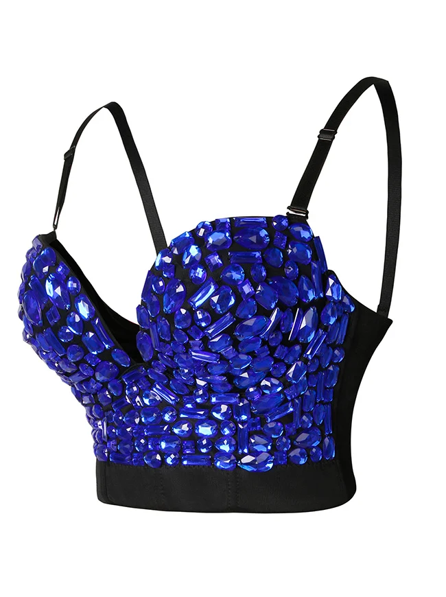 Spaghetti-Träger Strass Perlen Clubwear Bustier Crop Top BH