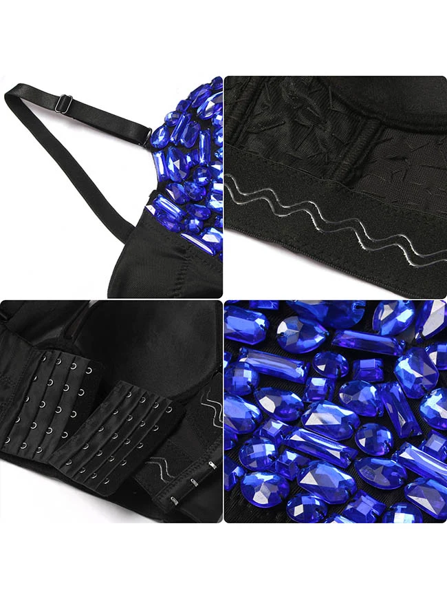 Spaghetti-Träger Strass Perlen Clubwear Bustier Crop Top BH