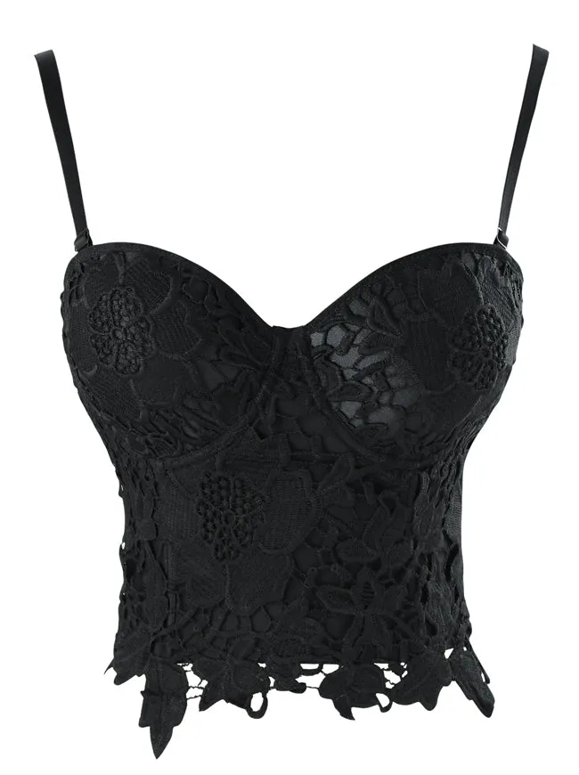 Punk Goth Floral Lace Bustier Korsett Party Bralet Crop Top