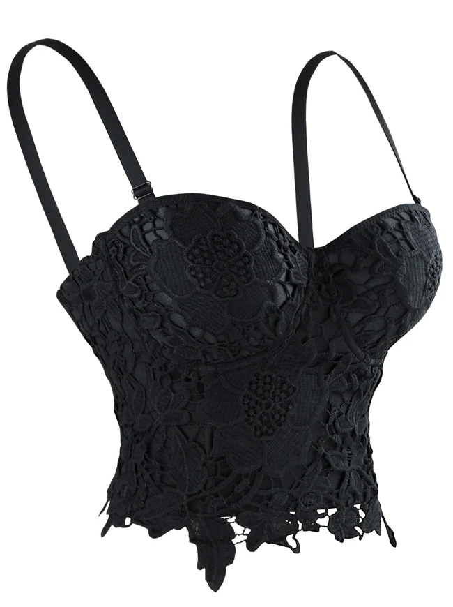 Punk Goth Floral Lace Bustier Korsett Party Bralet Crop Top
