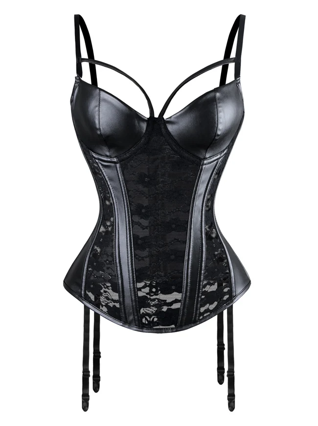 Steampunk Gothic Spitze Korsett Bustier Kunstleder BH Dessous