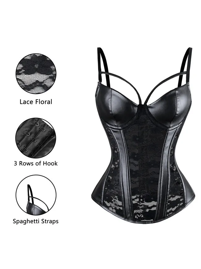 Steampunk Gothic Spitze Korsett Bustier Kunstleder BH Dessous