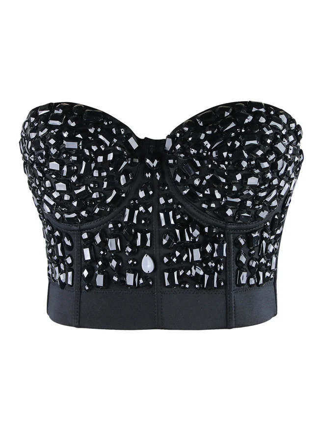 Punk Strass Push Up BH Clubwear Party Bustier Crop Top